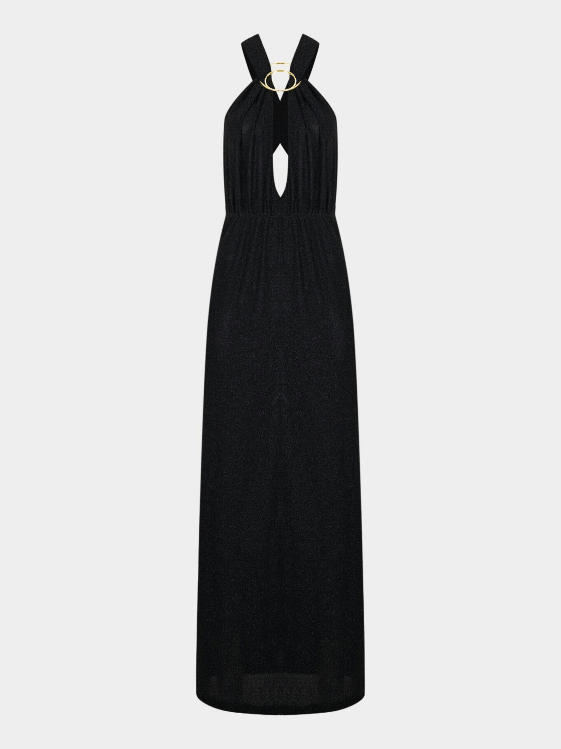 NEW YORK ADJUSTABLE GLITTER BELT DETAILED BLACK MAXI DRESS - Image 4