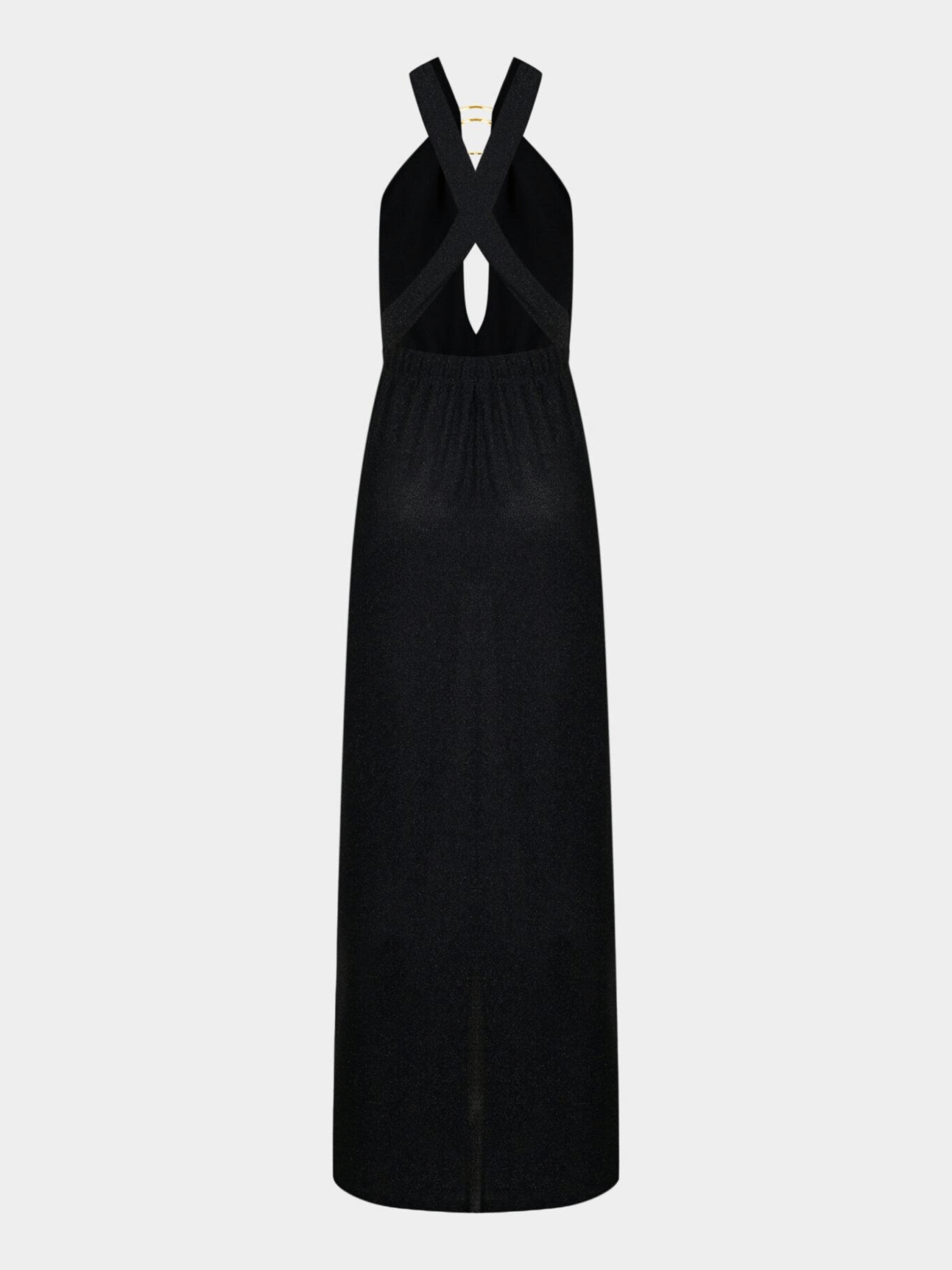 NEW YORK ADJUSTABLE GLITTER BELT DETAILED BLACK MAXI DRESS - Image 3