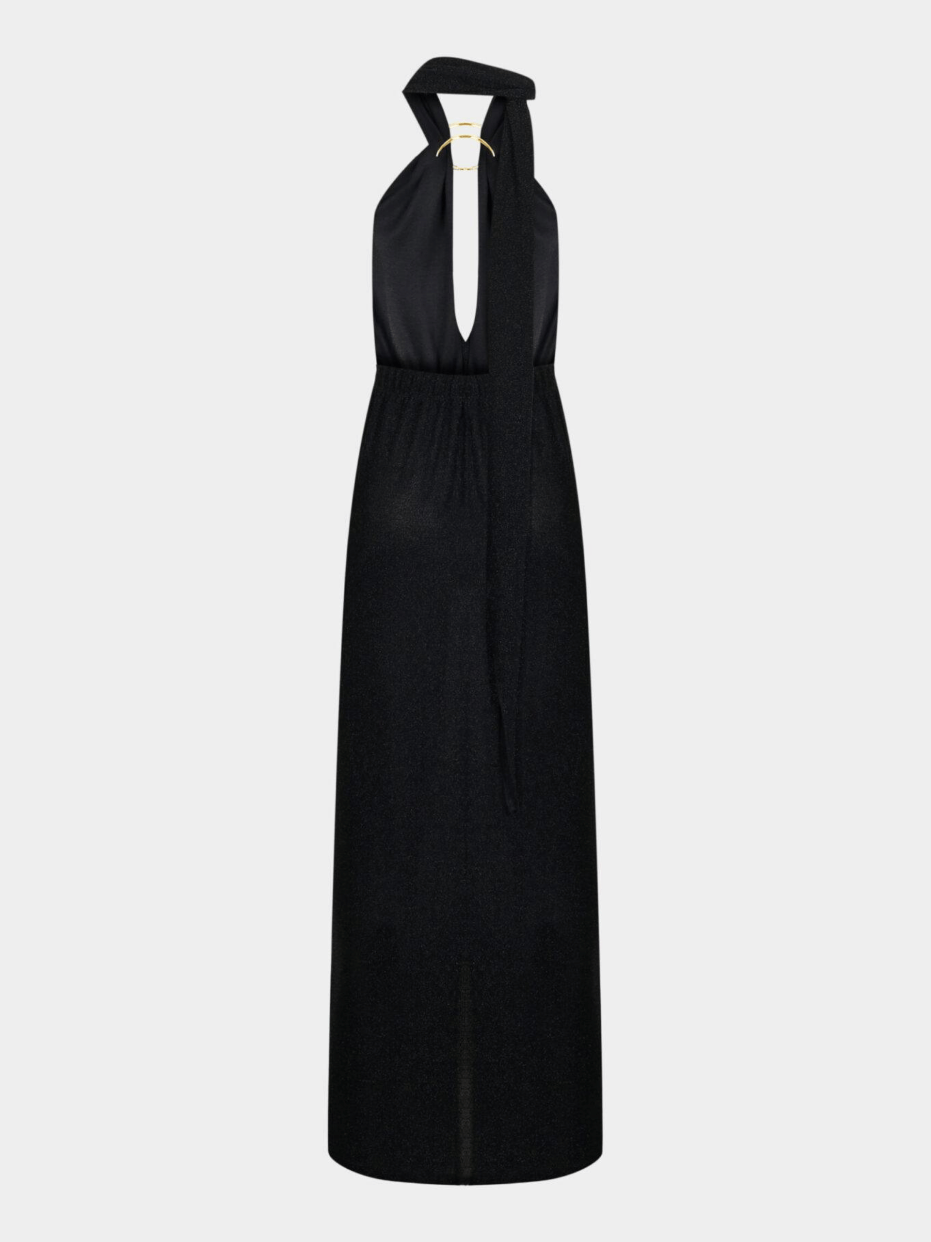 NEW YORK ADJUSTABLE GLITTER BELT DETAILED BLACK MAXI DRESS - Image 5