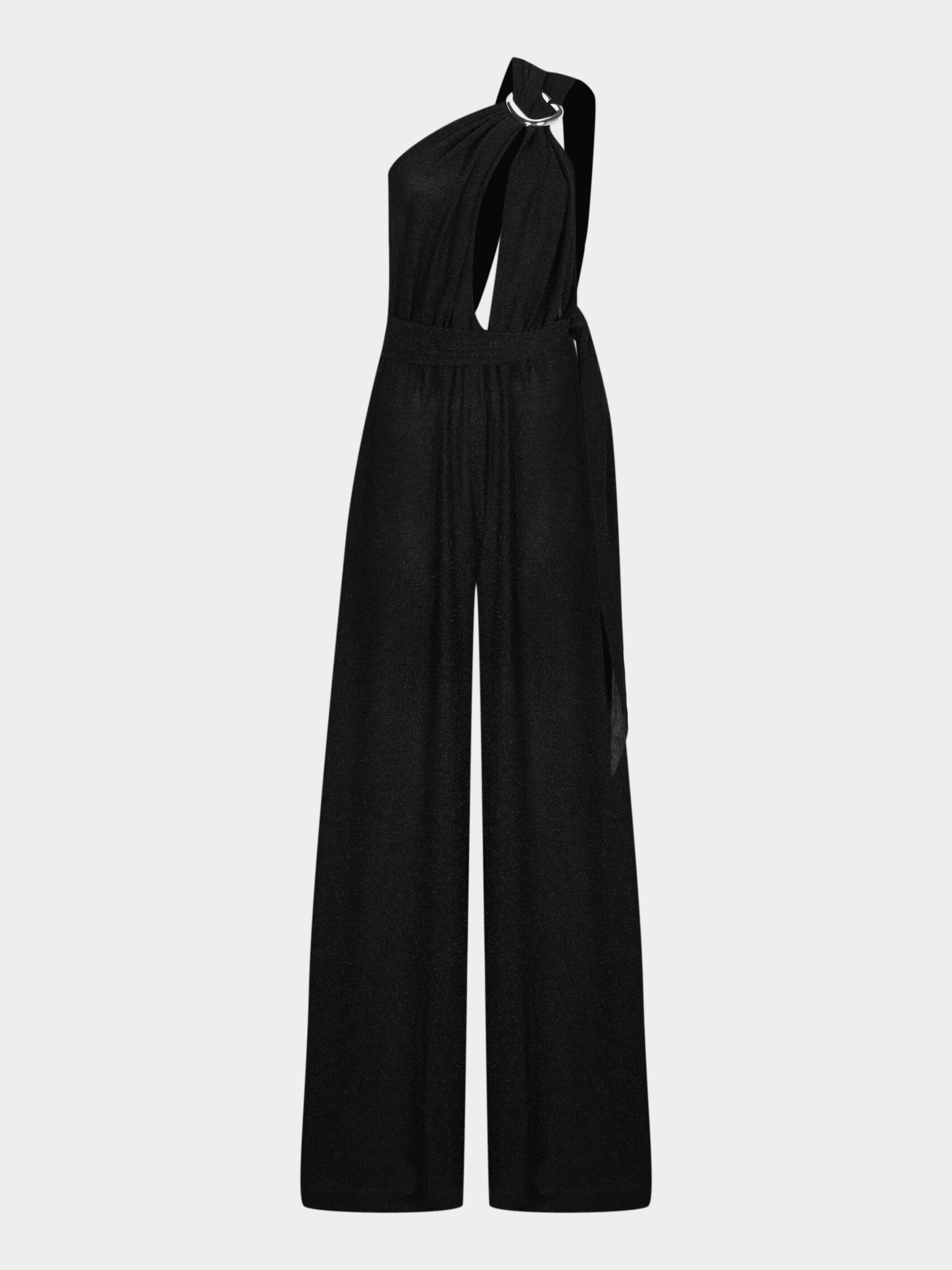 NEY YORK ADJUSTABLE GLITTER BELT DETAILED BLACK JUMPSUIT