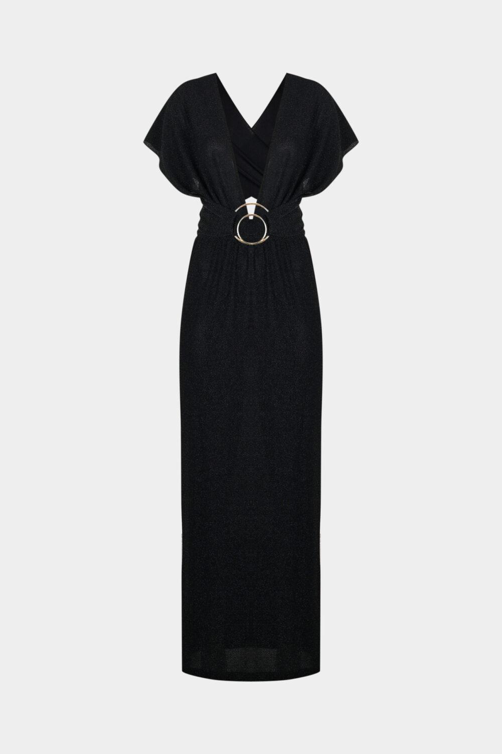 New York Adjustable Glitter Belt Detailed Black Maxi Dress