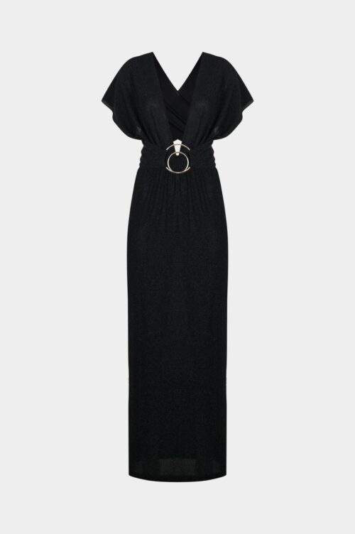 New York Adjustable Glitter Belt Detailed Black Maxi Dress