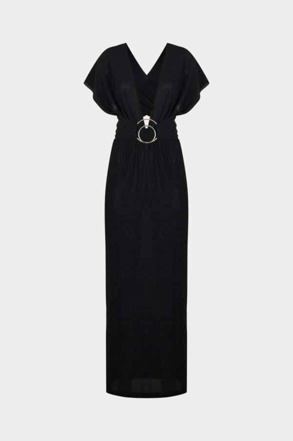 New York Adjustable Glitter Belt Detailed Black Maxi Dress