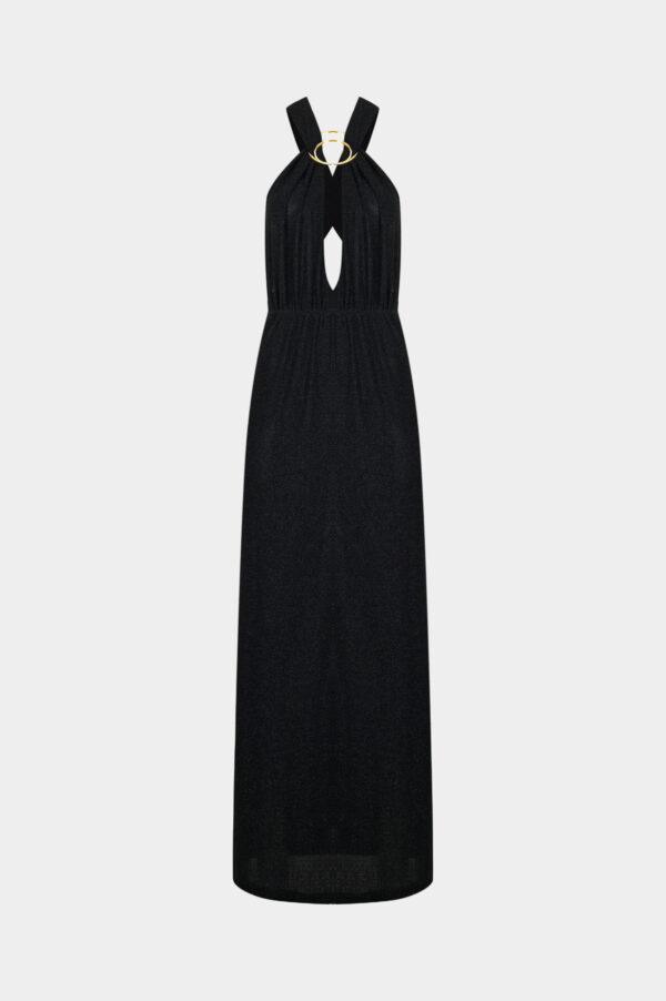 New York Adjustable Glitter Belt Detailed Black Maxi Dress - Image 3