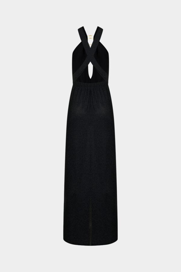 New York Adjustable Glitter Belt Detailed Black Maxi Dress - Image 4