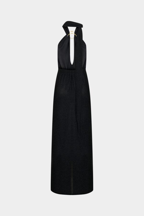 New York Adjustable Glitter Belt Detailed Black Maxi Dress - Image 5