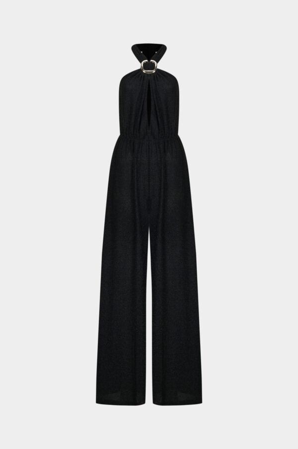 New York Adjustable Glitter Belt Detailed Black Jumpsuit - Image 4