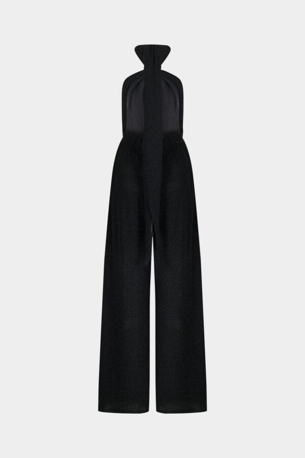 New York Adjustable Glitter Belt Detailed Black Jumpsuit - Image 5