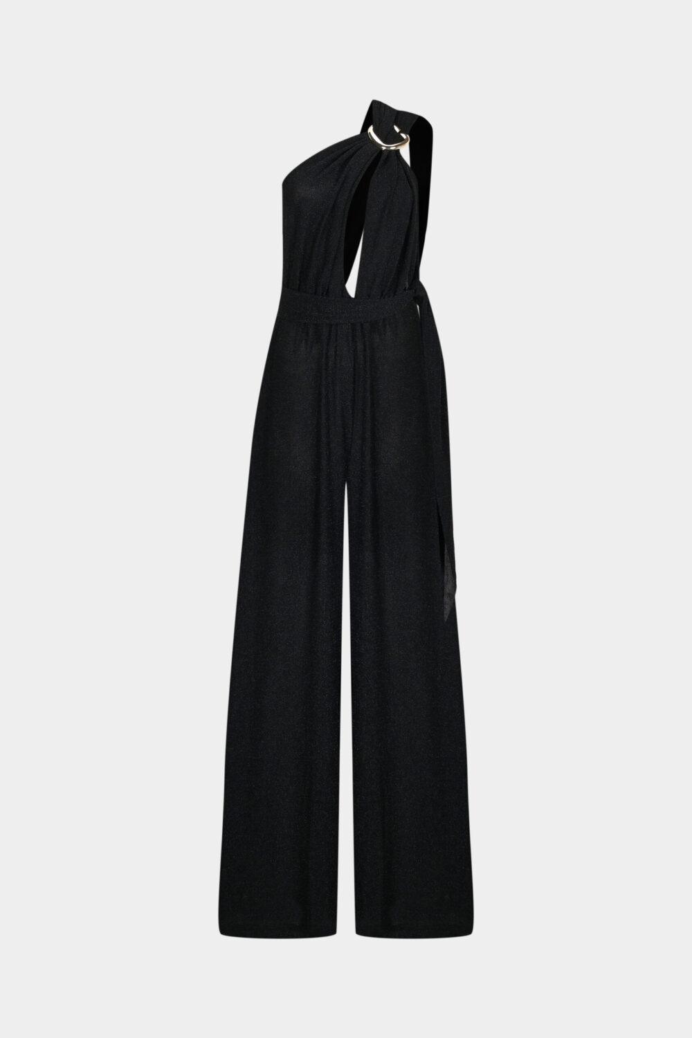 New York Adjustable Glitter Belt Detailed Black Jumpsuit