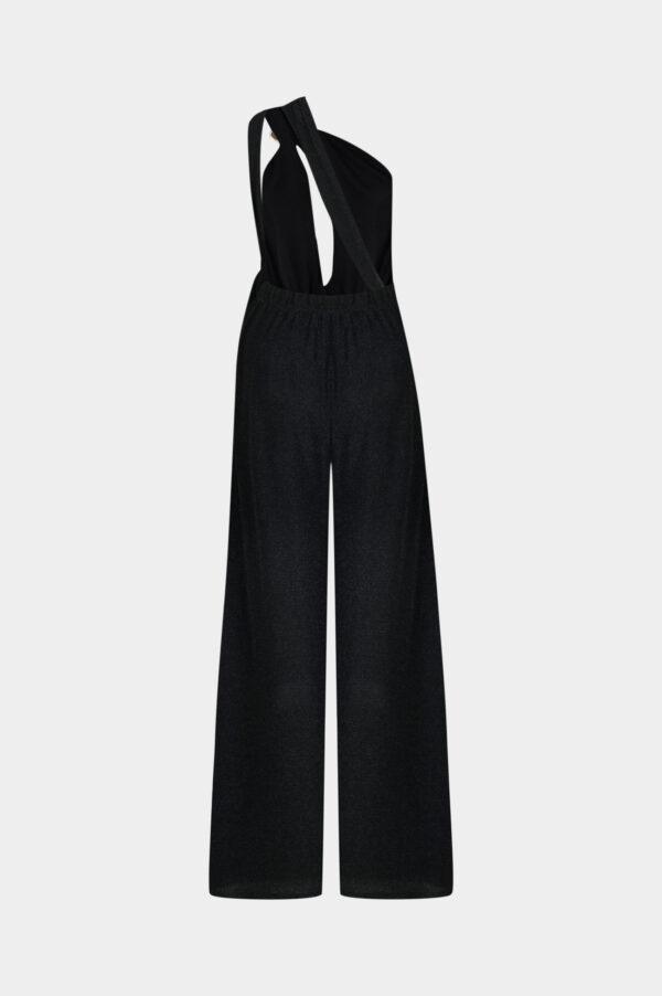 New York Adjustable Glitter Belt Detailed Black Jumpsuit - Image 3
